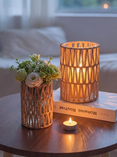 Woven Lantern Candle Holder Set
