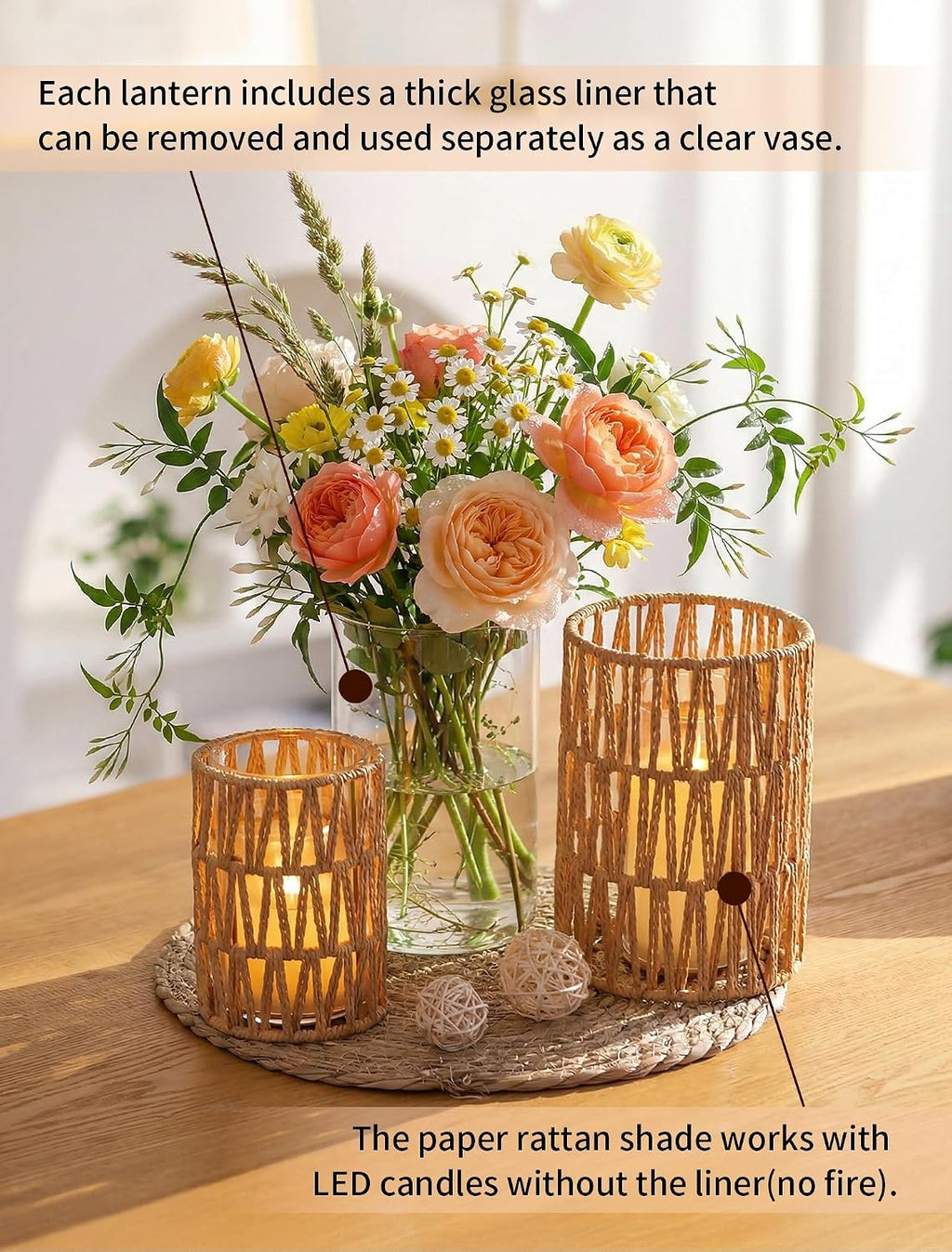 Woven Lantern Candle Holder Set