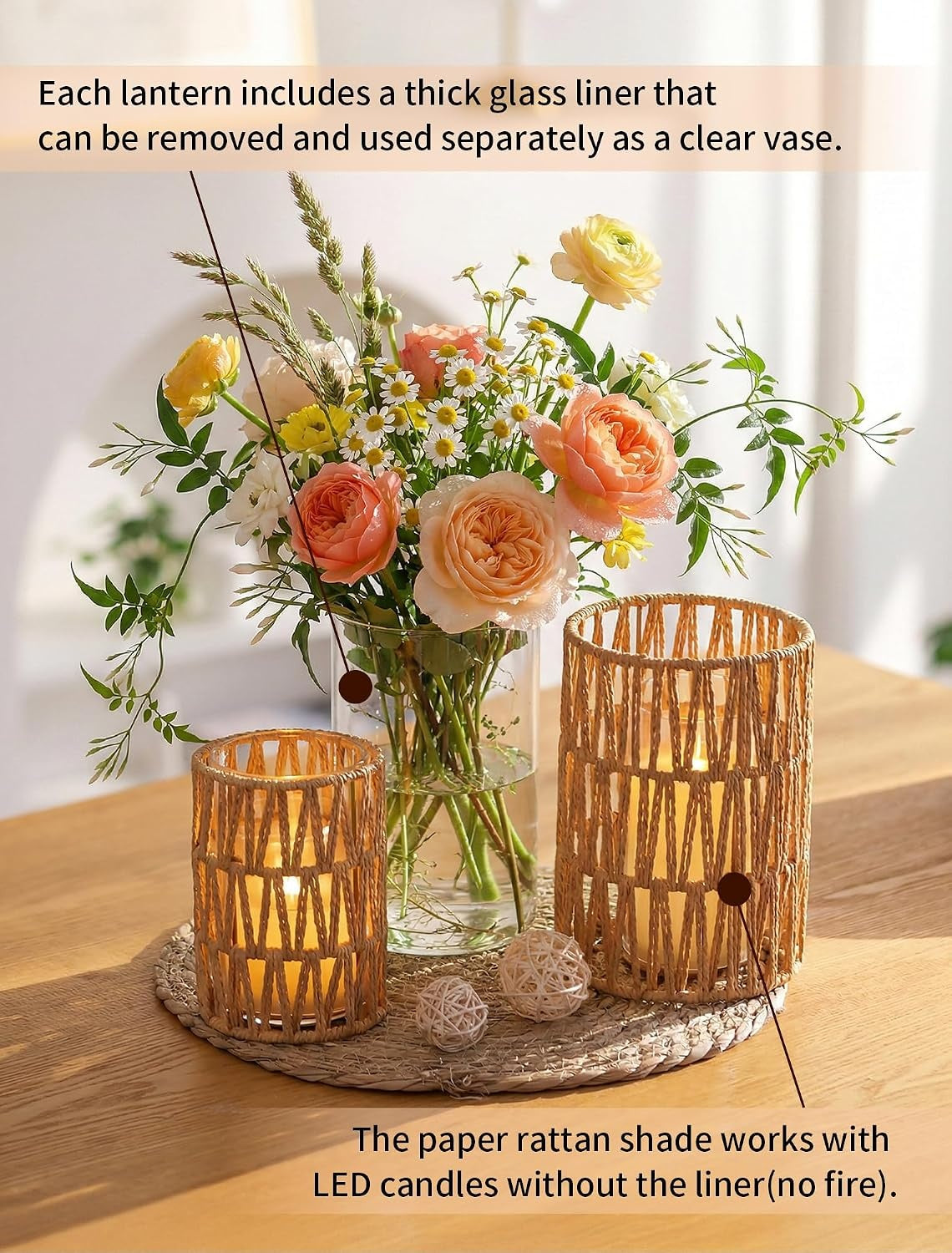 Woven Lantern Candle Holder Set